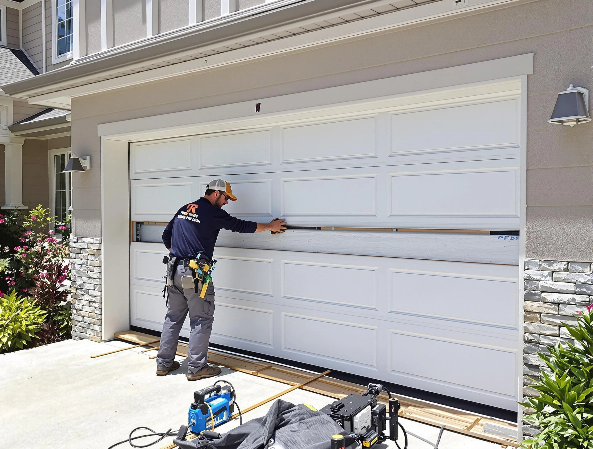 Jacksonville Garage Door Repair team performing complete garage door replacement at Jacksonville residence