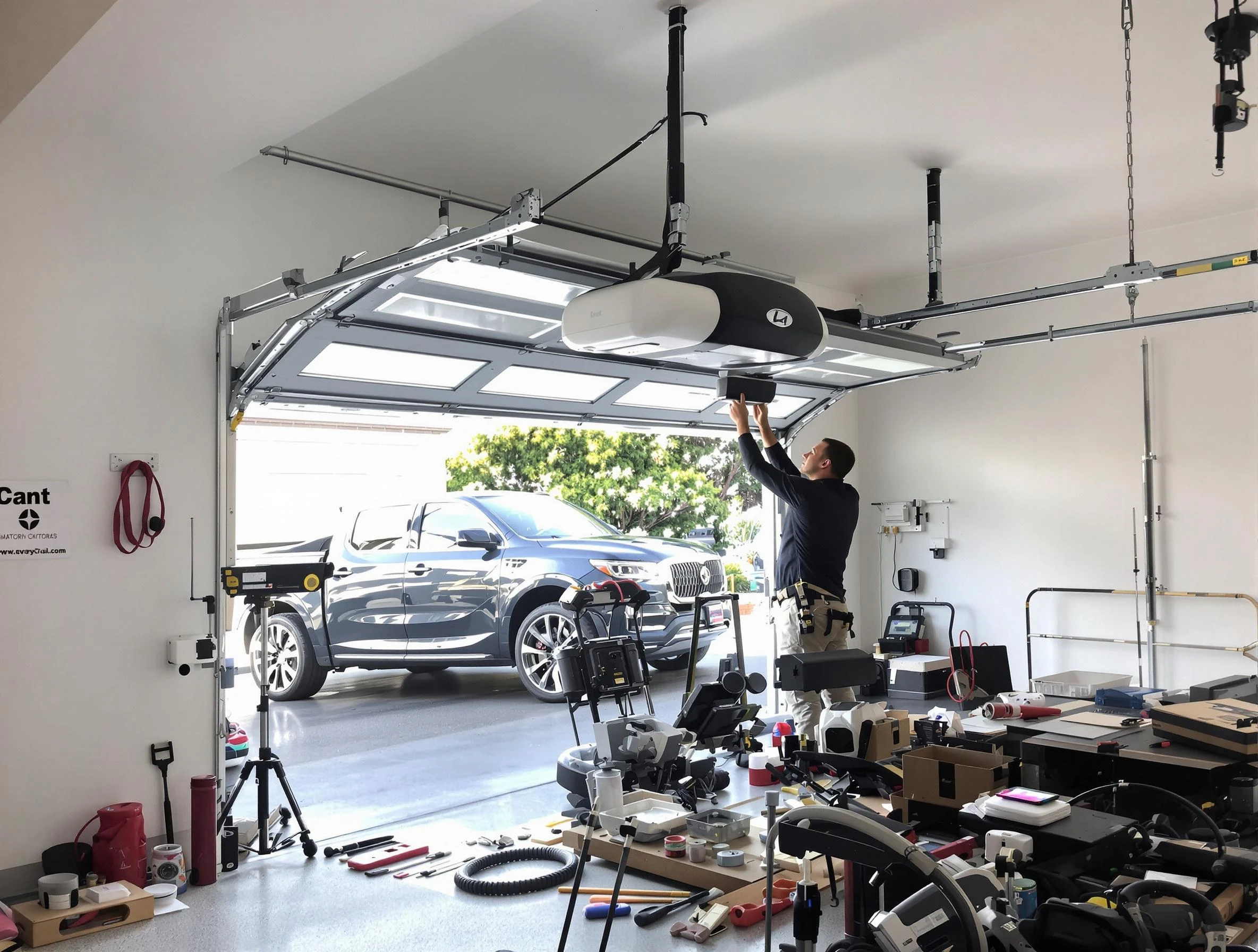 Jacksonville Garage Door Repair specialist installing smart garage door opener system in Jacksonville home