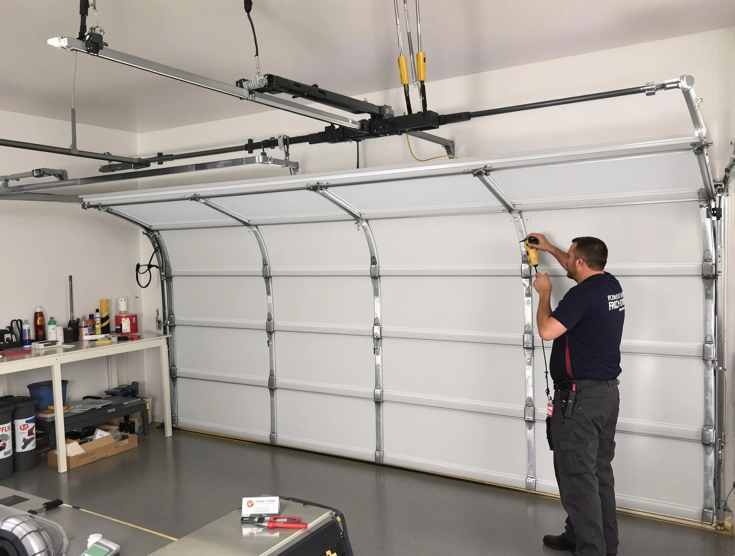 Jacksonville Garage Door Repair certified technician performing overhead door system repair in Jacksonville