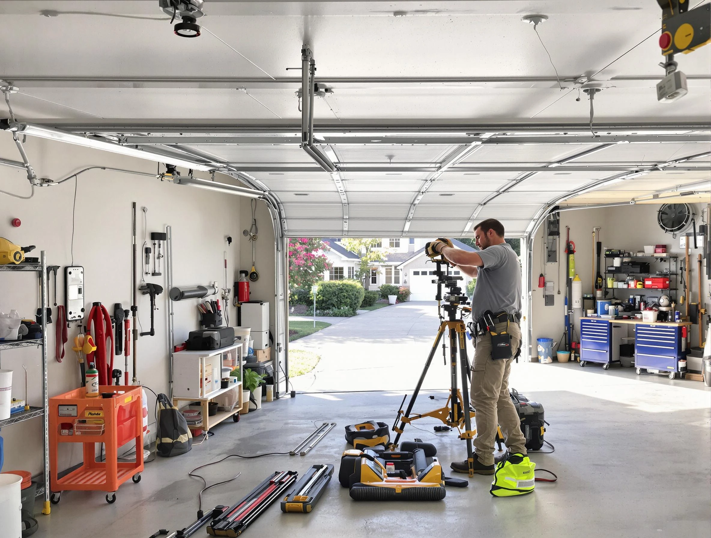 Jacksonville Garage Door Repair specialist performing laser-guided track alignment in Jacksonville